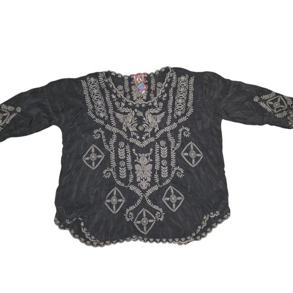 Johnny Was Charcoal Embroidered Blouse - Picture 5 of 8